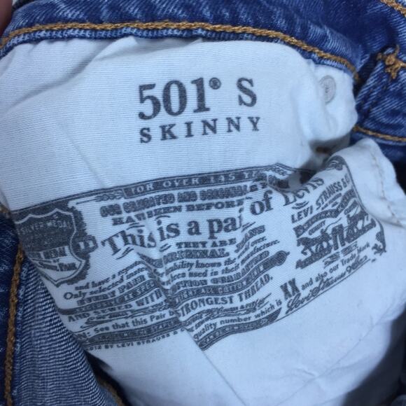 Levi’s 501 Skinny Distressed High Rise Button Fly Jeans Size 29 Denim - Picture 5 of 15